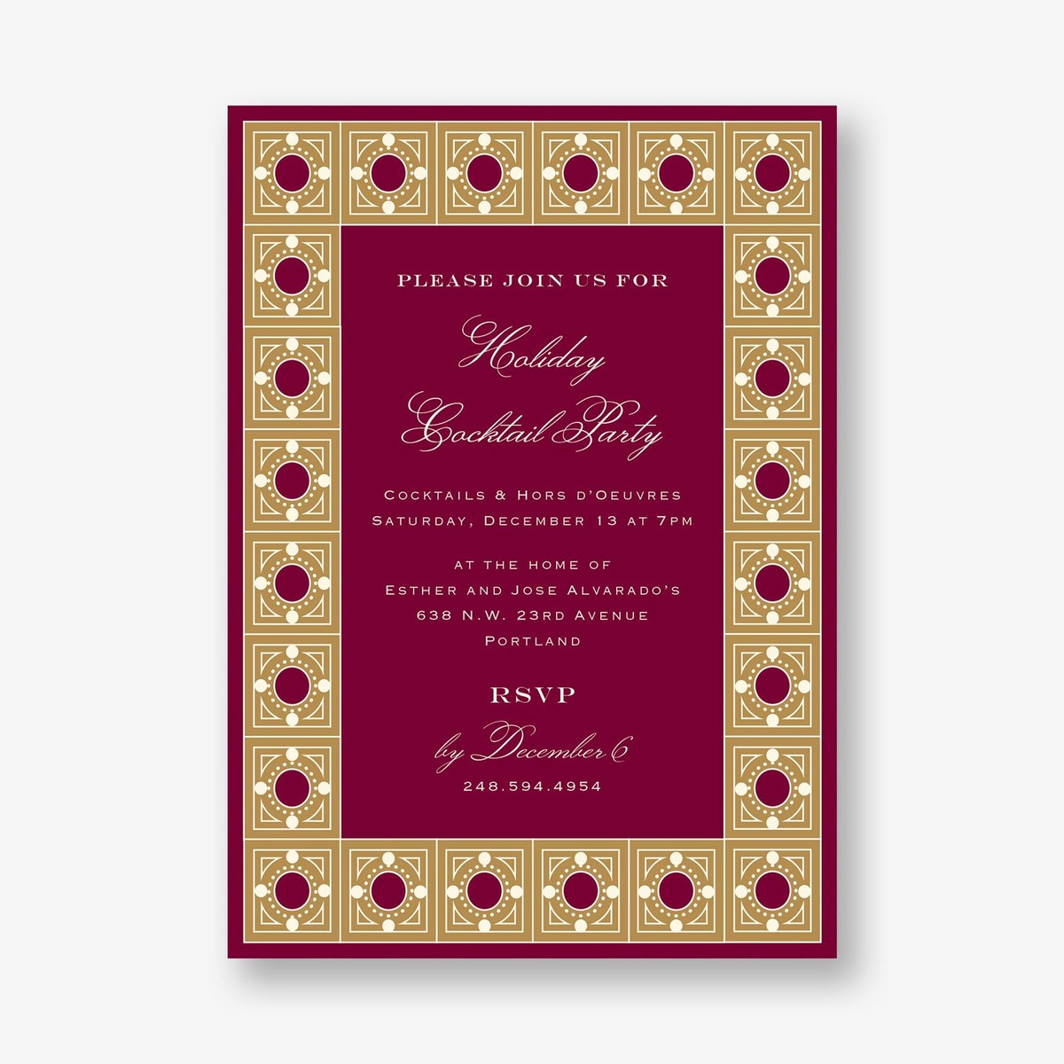 Garnet Tile Frame Holiday Party Invitation