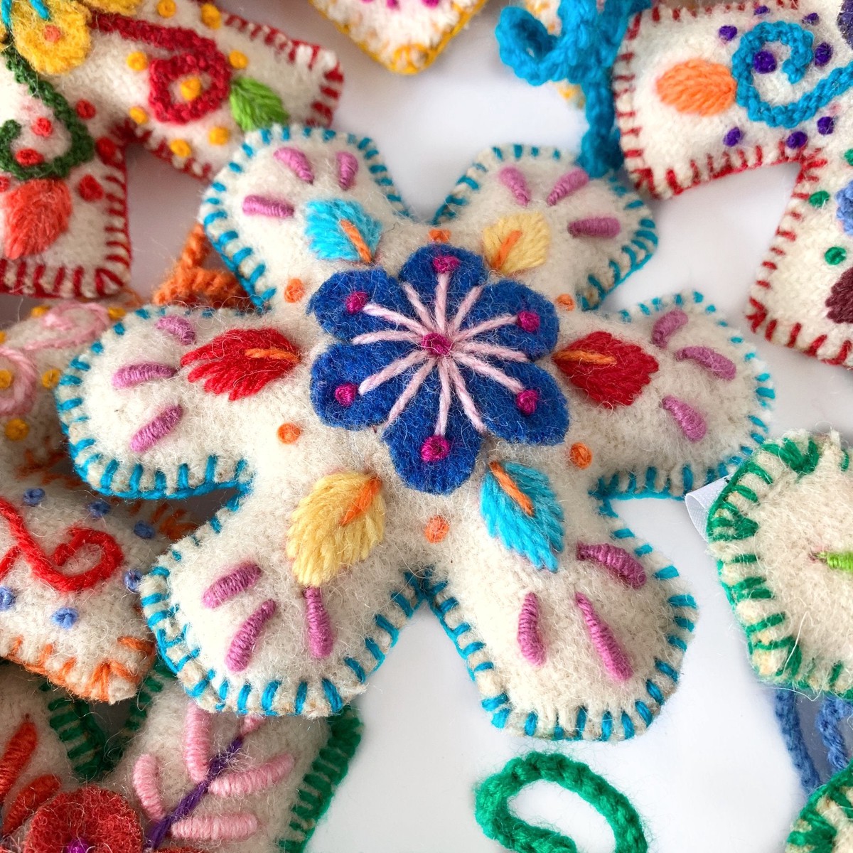 Embroidered Wool Snowflake Ornament
