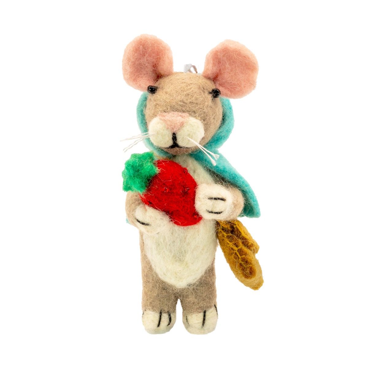 Handmade Wool Felt Foraging Mouse Ornament
