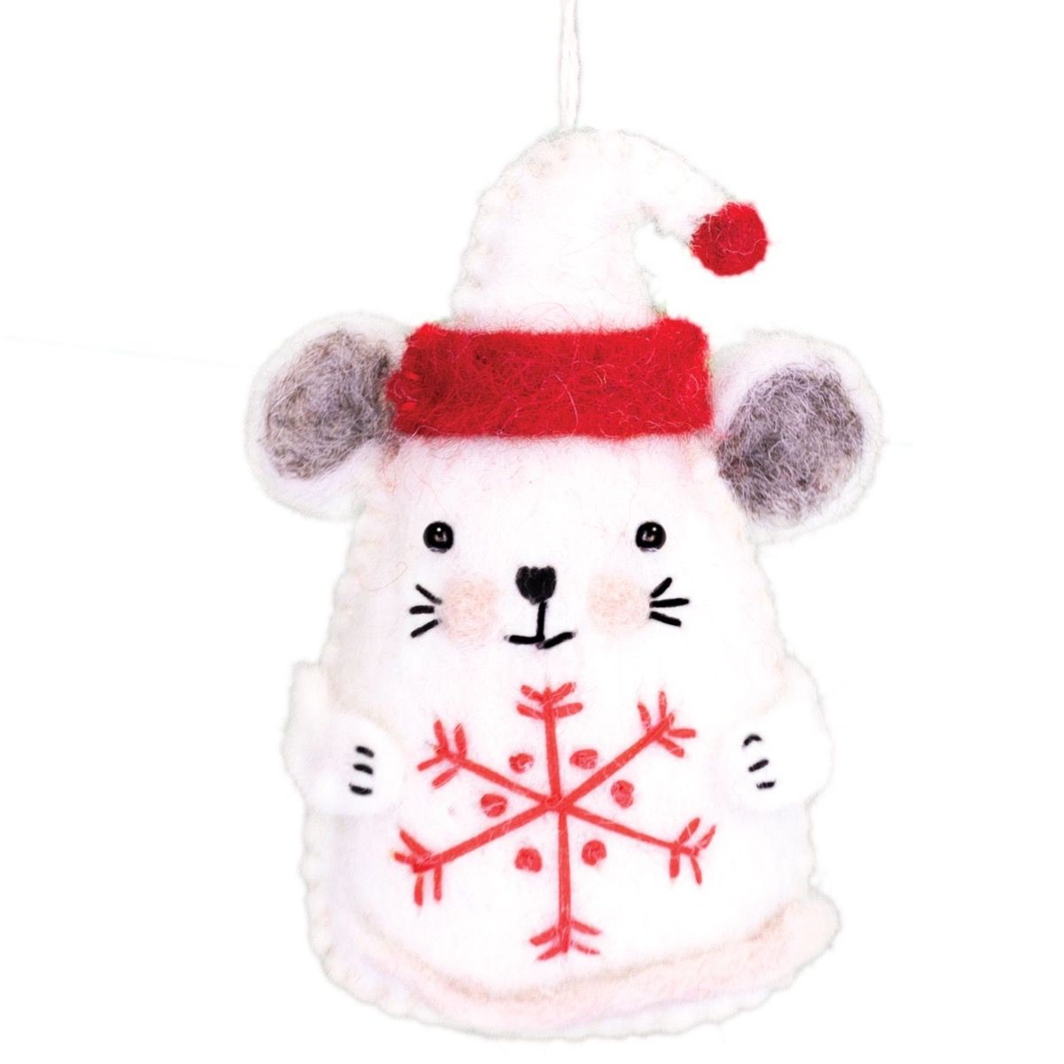 Handmade Wool Felt Snowflake Mouse Ornament