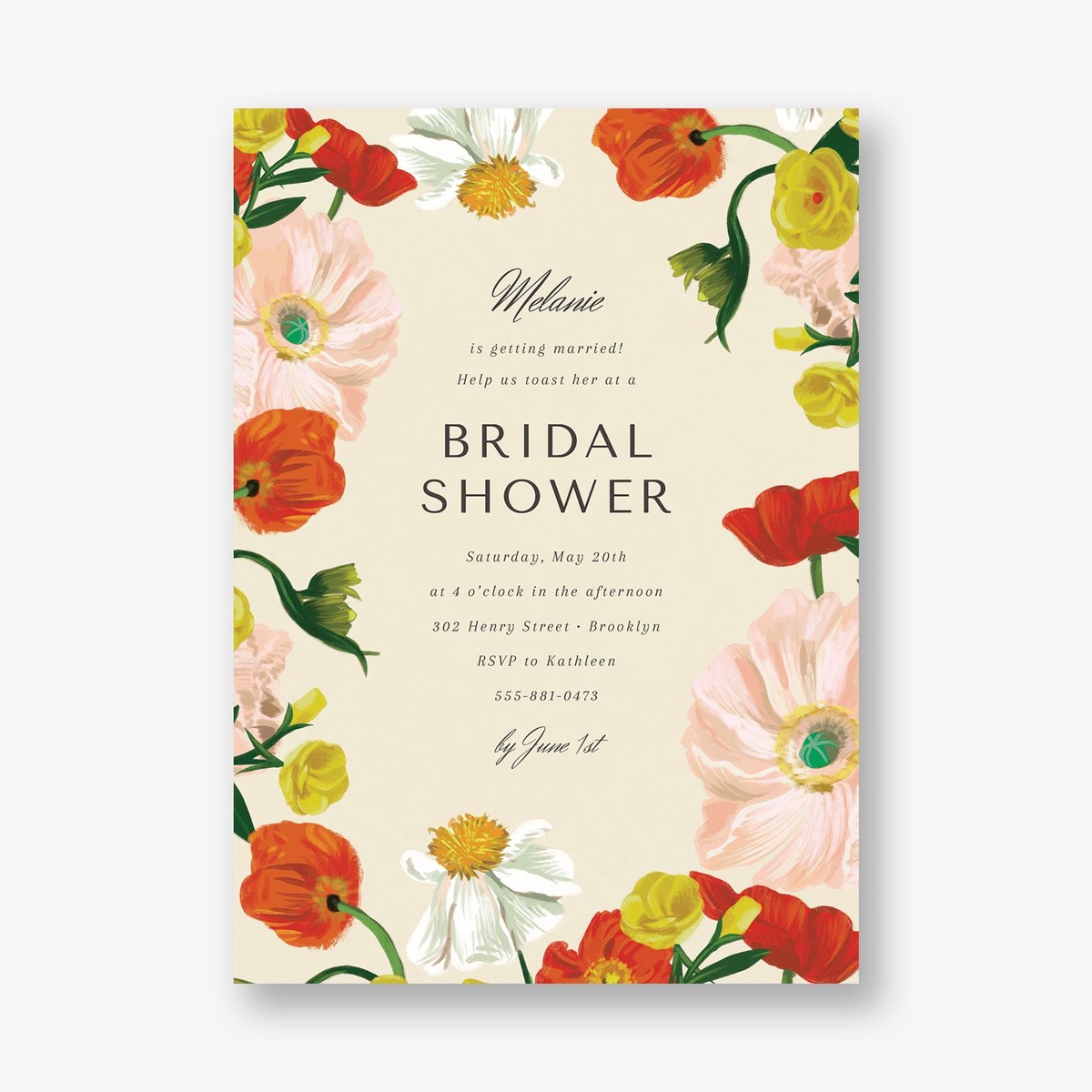 Bright Bouquet Border Bridal Shower Invitation