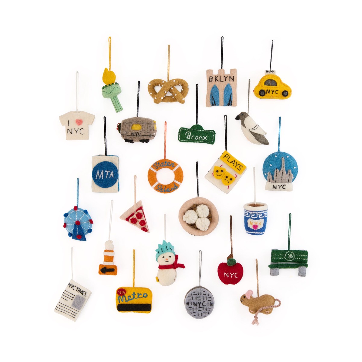 MoMA NYC Mini Felt Holiday Ornaments – Set of 24