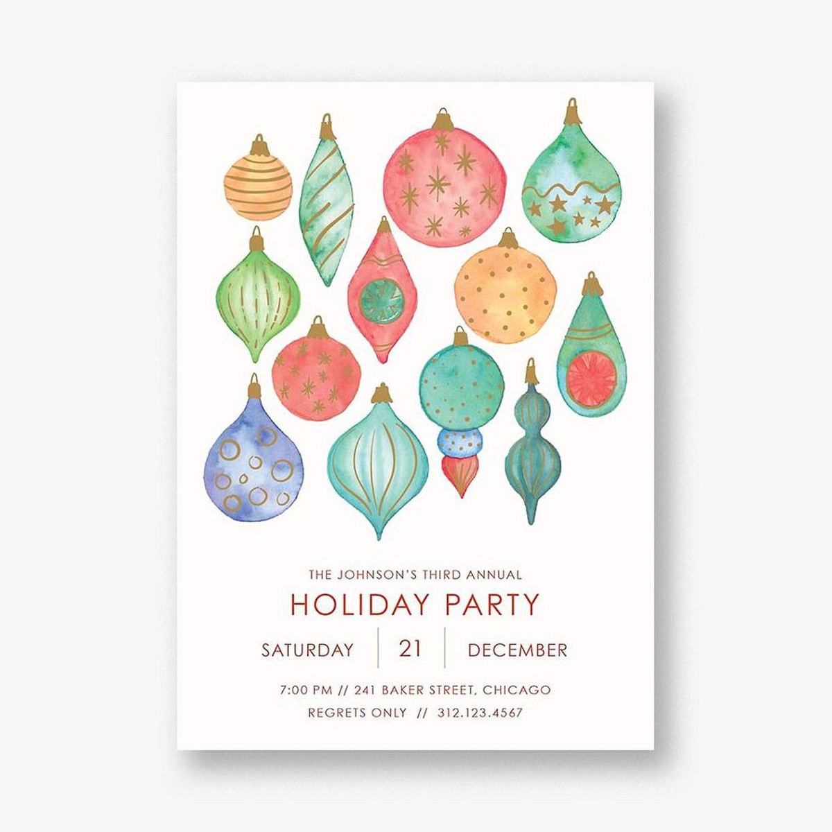 Ornaments Watercolor Party Invitation