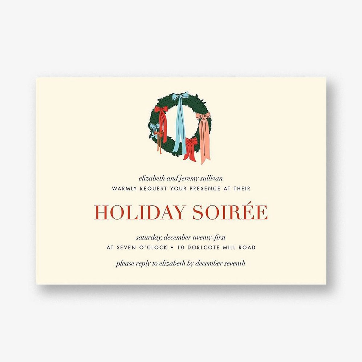 Ribbons and Bows Wreath Holiday Party Invitation