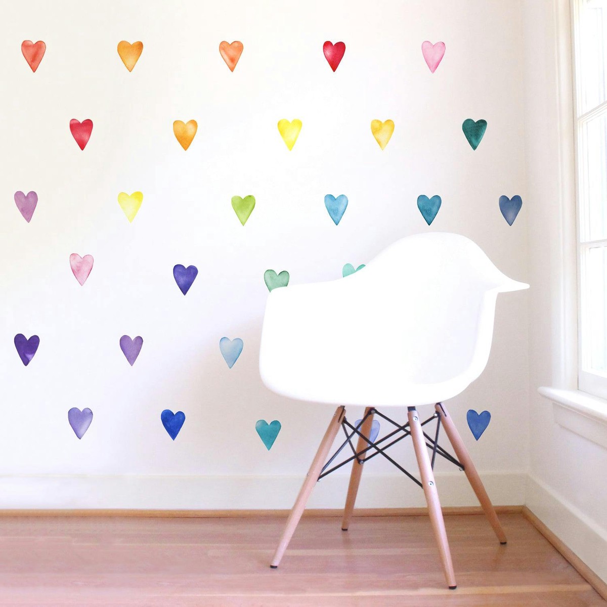 Watercolor Hearts  Rainbow  Small  Peel-and-Stick Wall Decals
