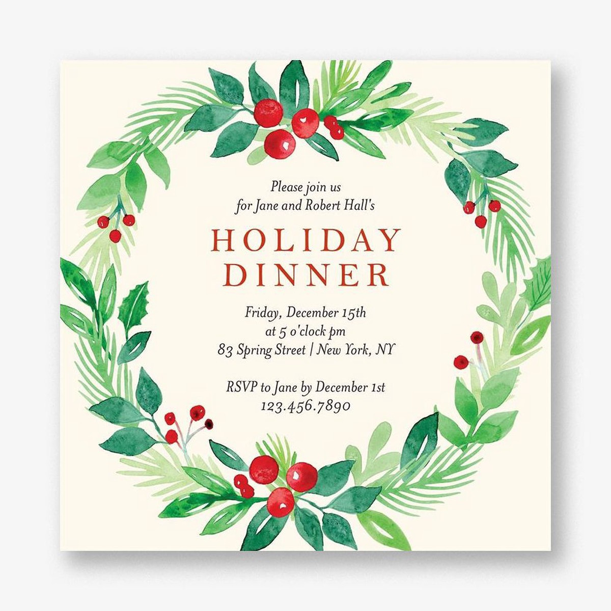 Winter Greenery Wreath Party Invitation