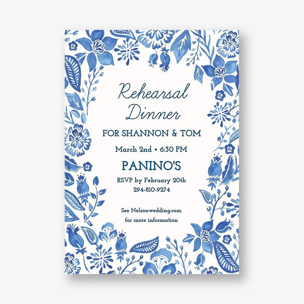 Blue Floral Rehearsal Dinner Invitation