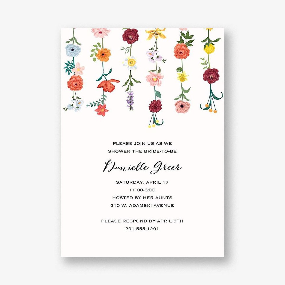 Hanging Florals Bridal Shower Invitation