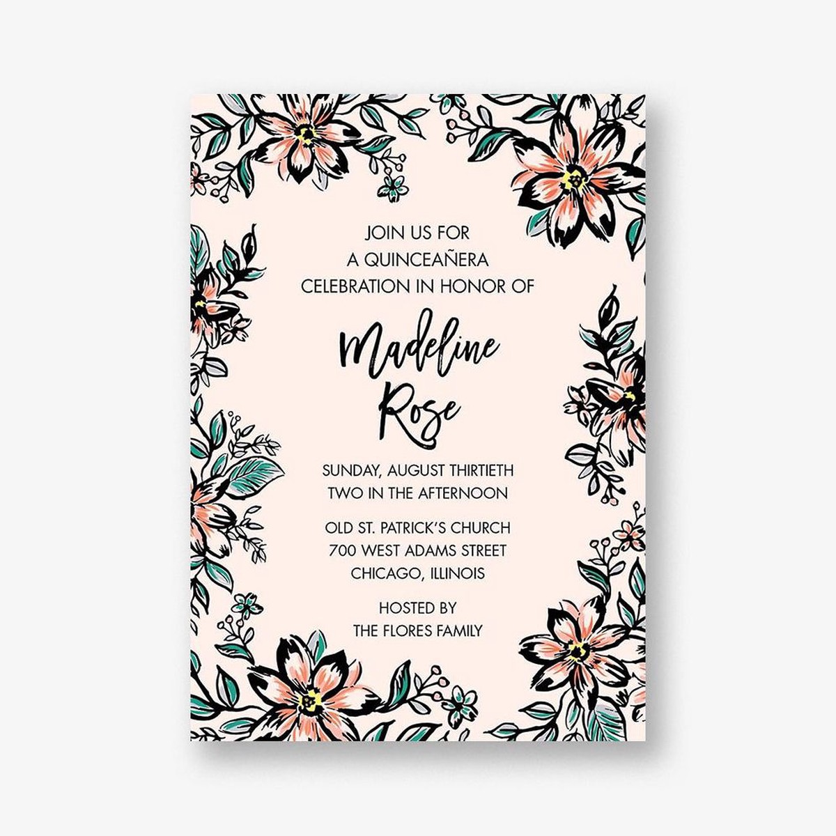 Pink Florals Quinceaera Invitation