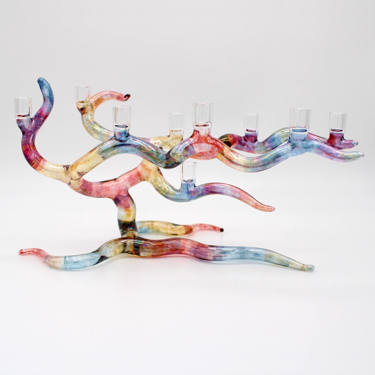 Windswept Colorful Tree of Life Glass Menorah