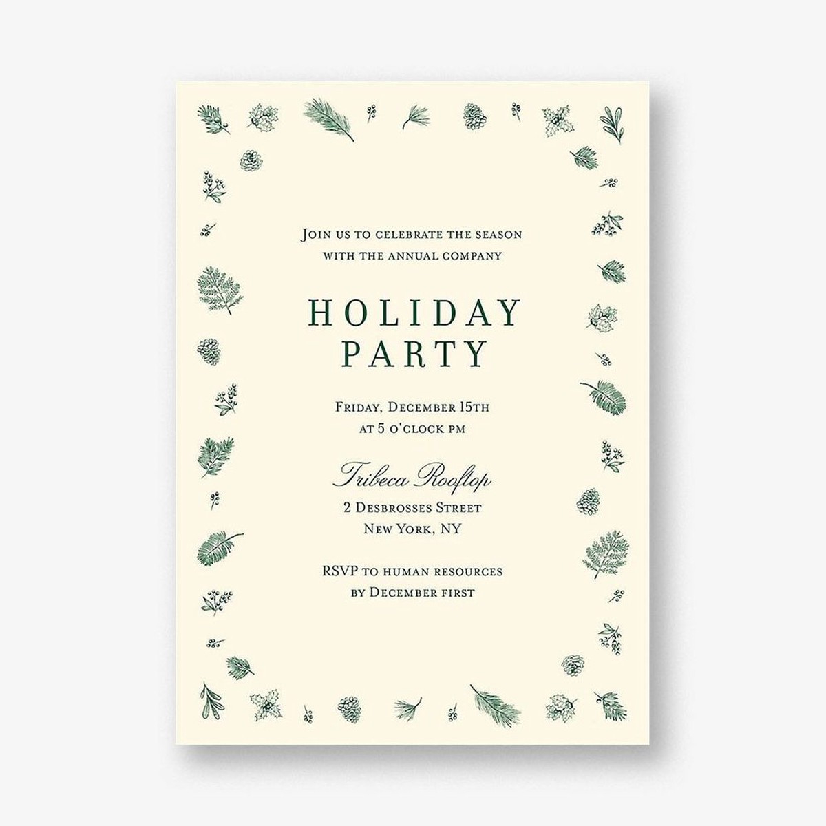 Delicate Greenery Holiday Party Invitation