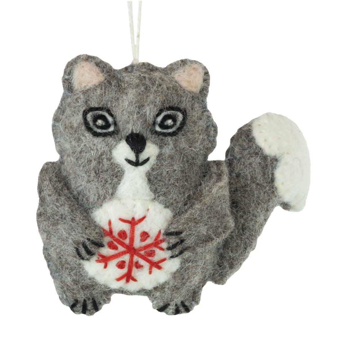 Handmade Wool Felt Snowflake Squirrel Ornament