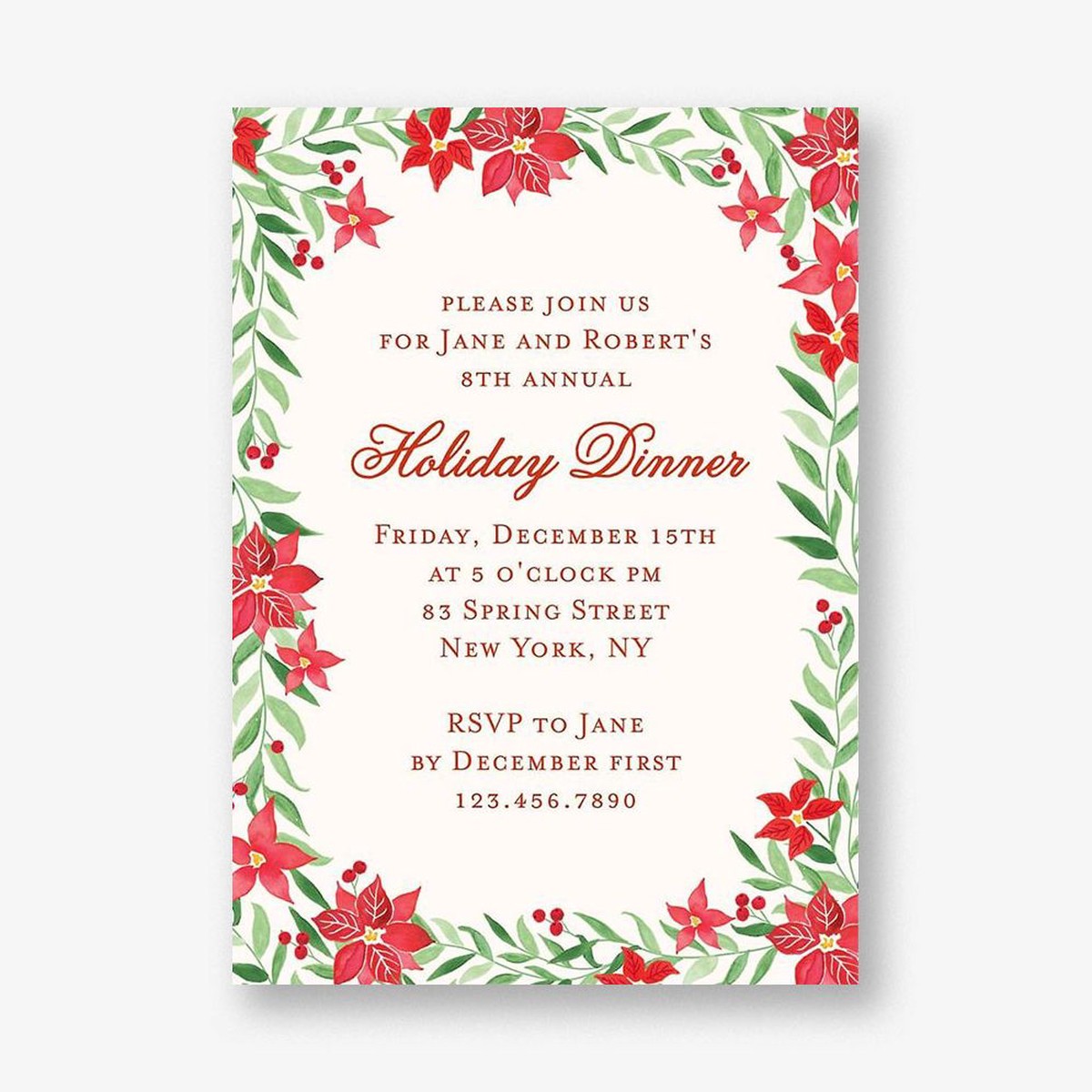 Poinsettia Border Holiday Party Invitation