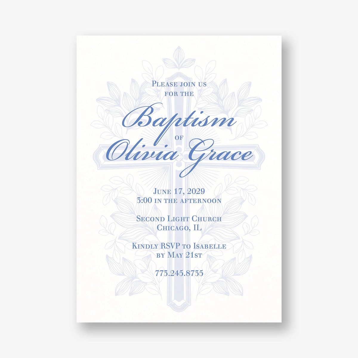 Foliage Cross Baptism Invitation