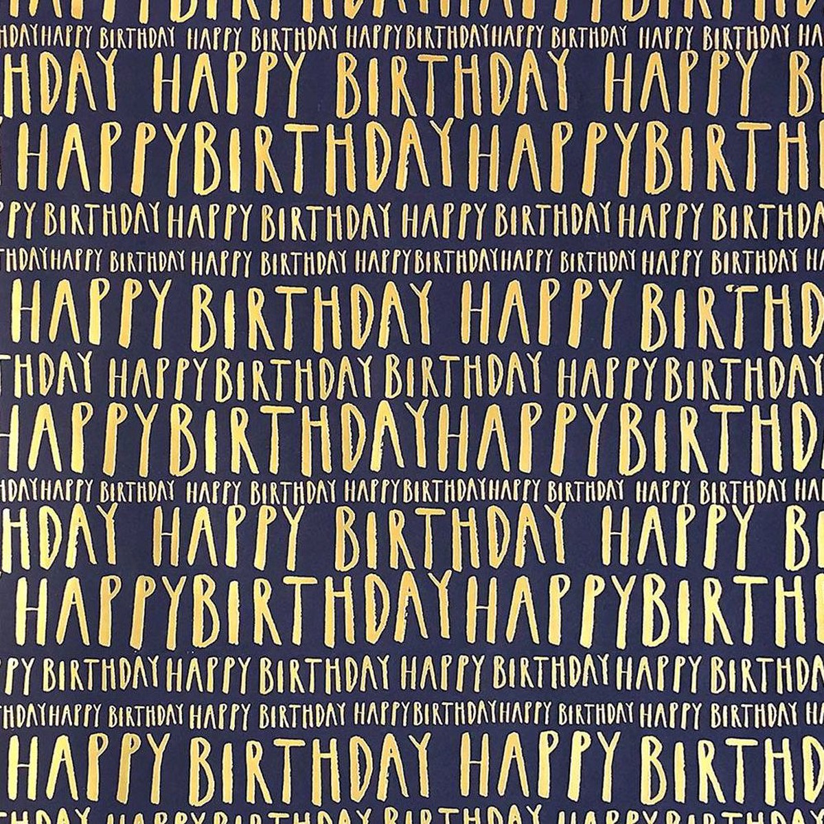 Gold Foil Happy Birthday Navy Flat Wrap