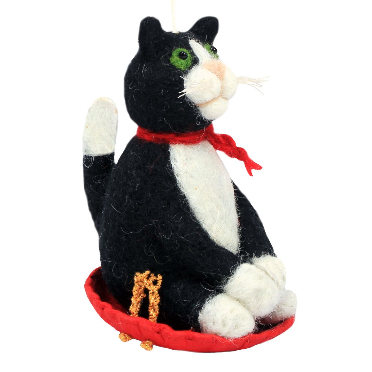 Handmade Wool Felt Sledding Kitty Ornament