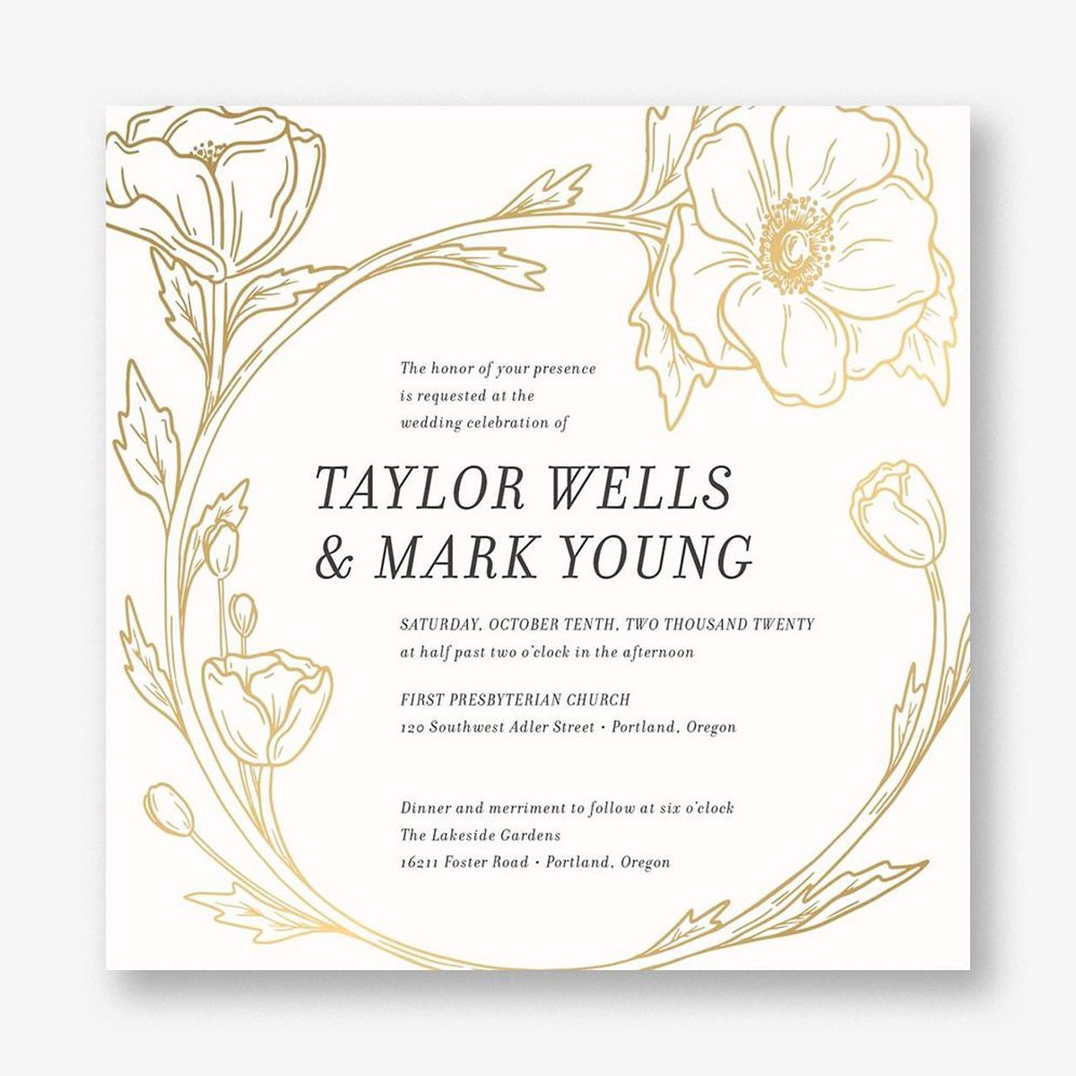 Gilt Floral Frame Wedding Invitation