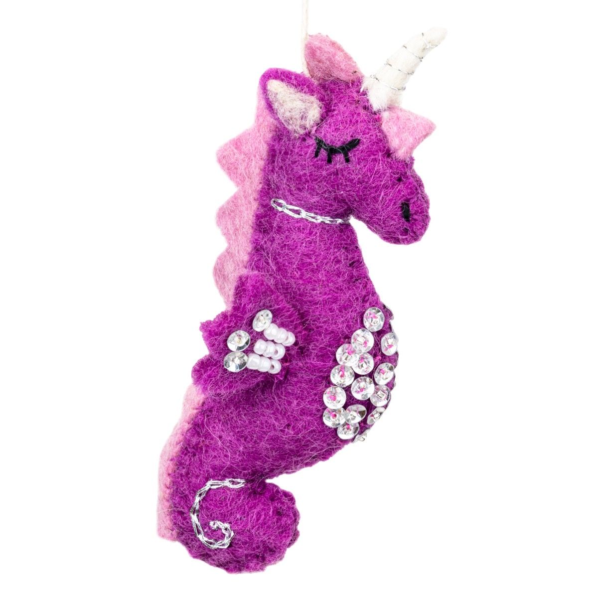 Handmade Wool Felt Unicorn Seahorse Ornament