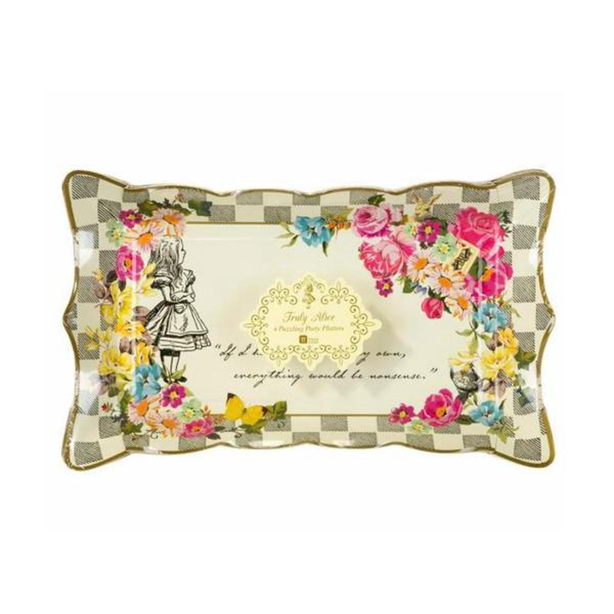 Alice in Wonderland Chequered Paper Food Platters 4 Pack