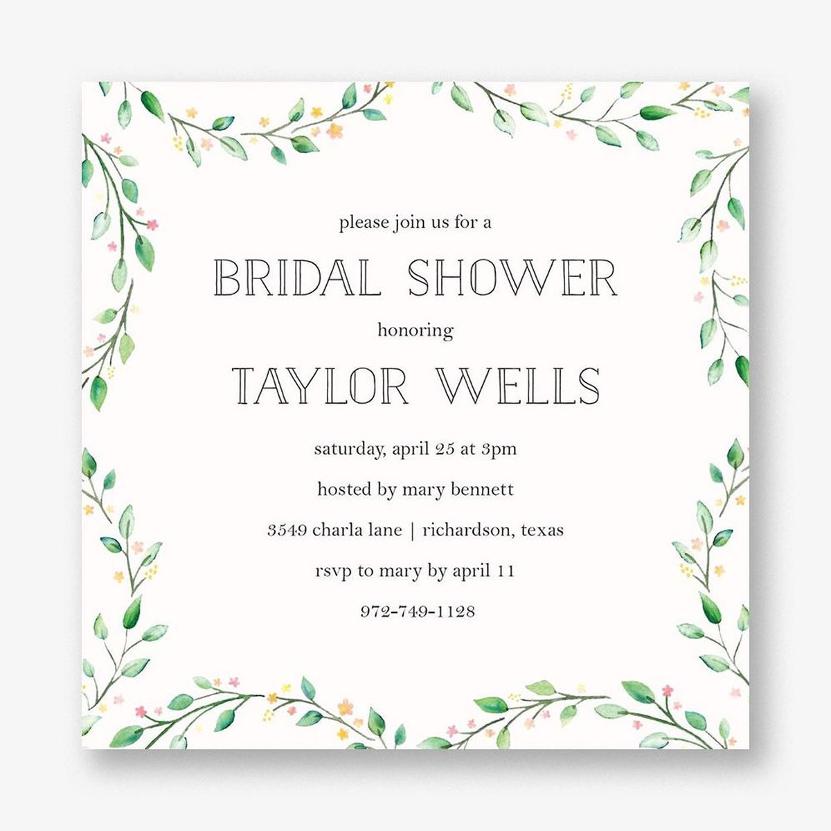 Greenery Wreath Border Bridal Shower Invitation