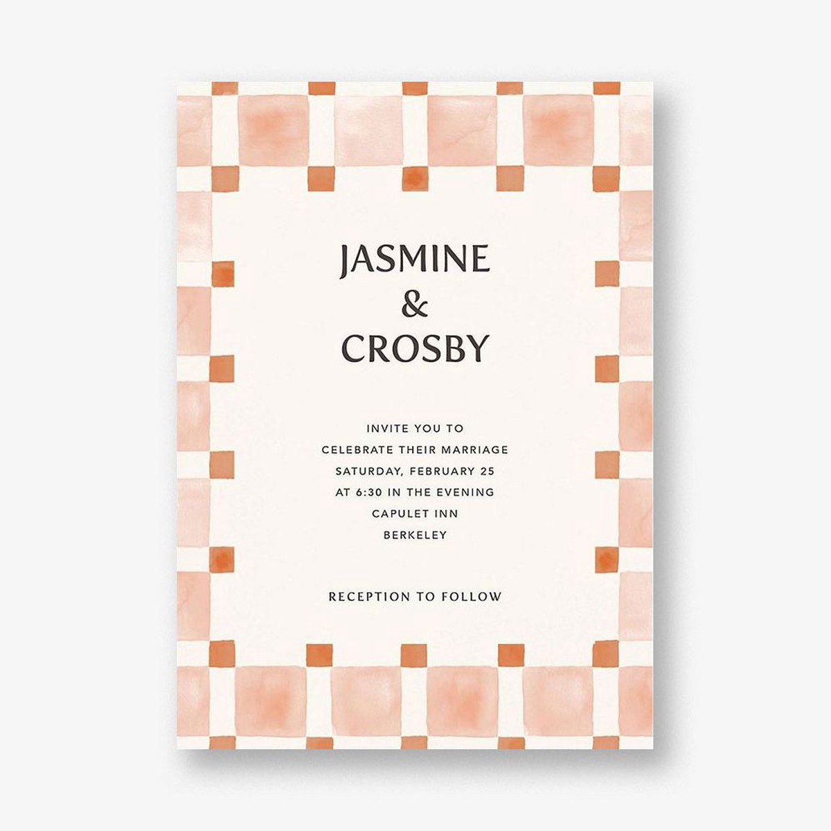 Organic Check Orange Wedding Invitation