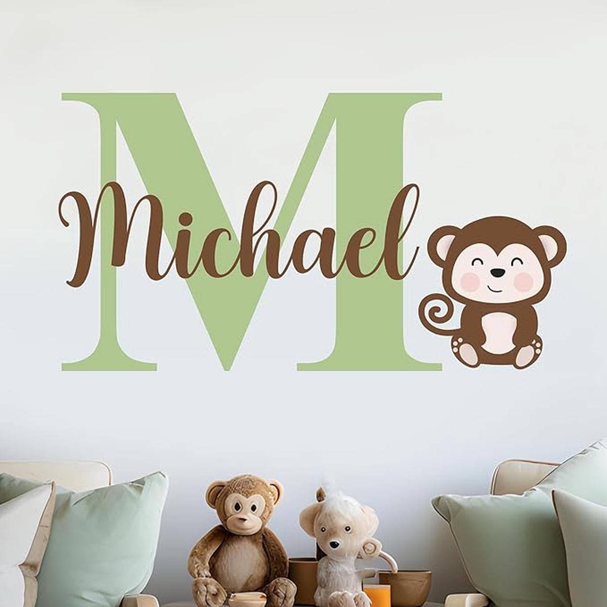 CRYPTONITE Personalized Name Jungle Animals Vinyl Wall Decor I Nursery Wall Decal for Baby Boy & Girl Decoration I Stickers for Kids I Multiple Options for Customization (D. Monkey)