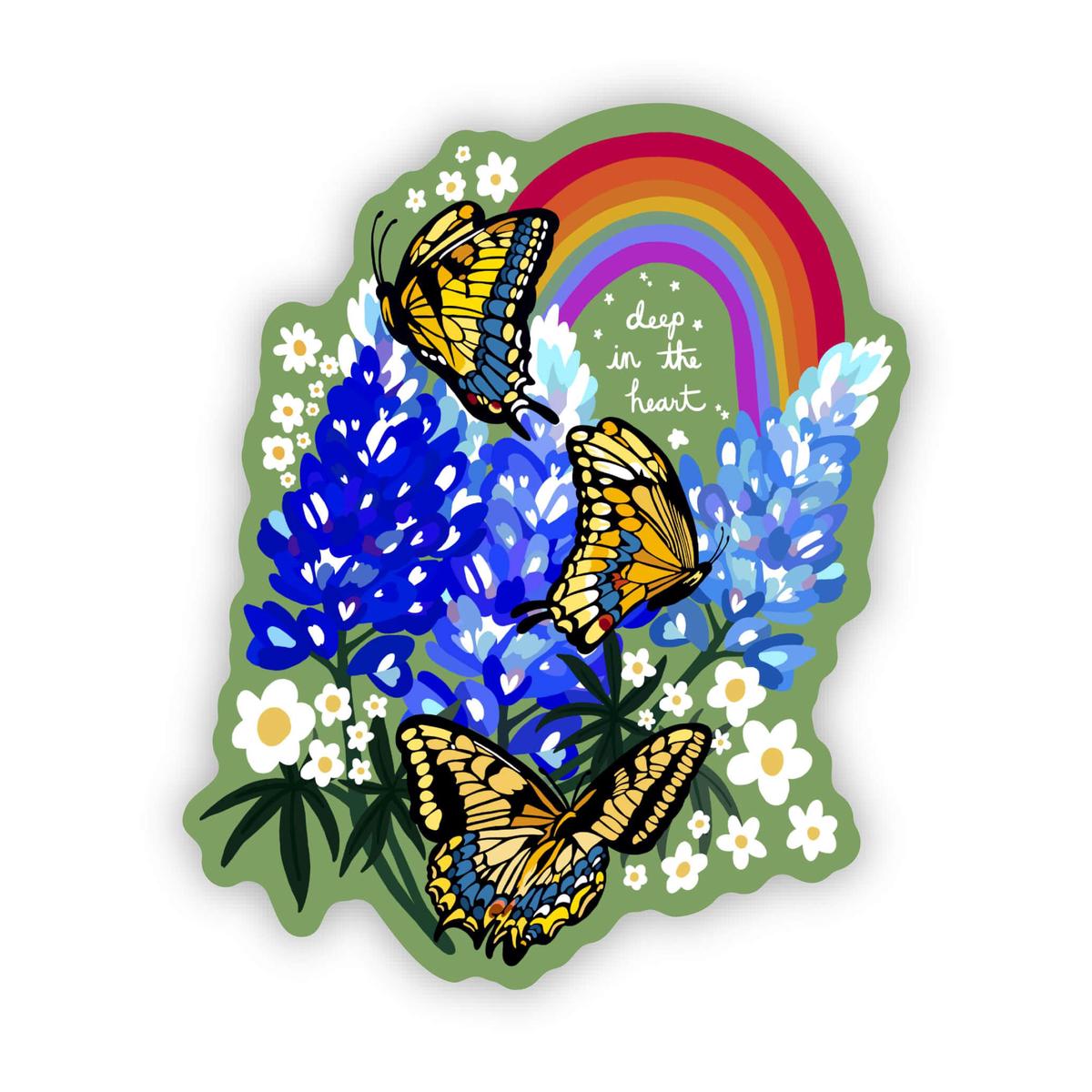 "Deep in the heart" rainbow & butterfly sticker
