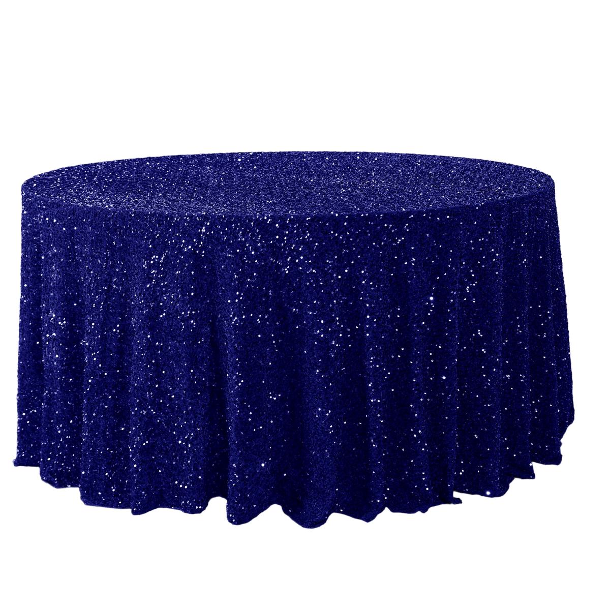 Sequin Velvet 132" Round Tablecloth - Navy Blue