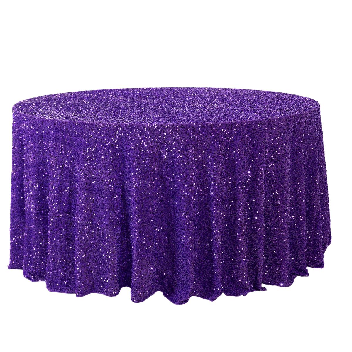 Sequin Velvet 132" Round Tablecloth - Purple