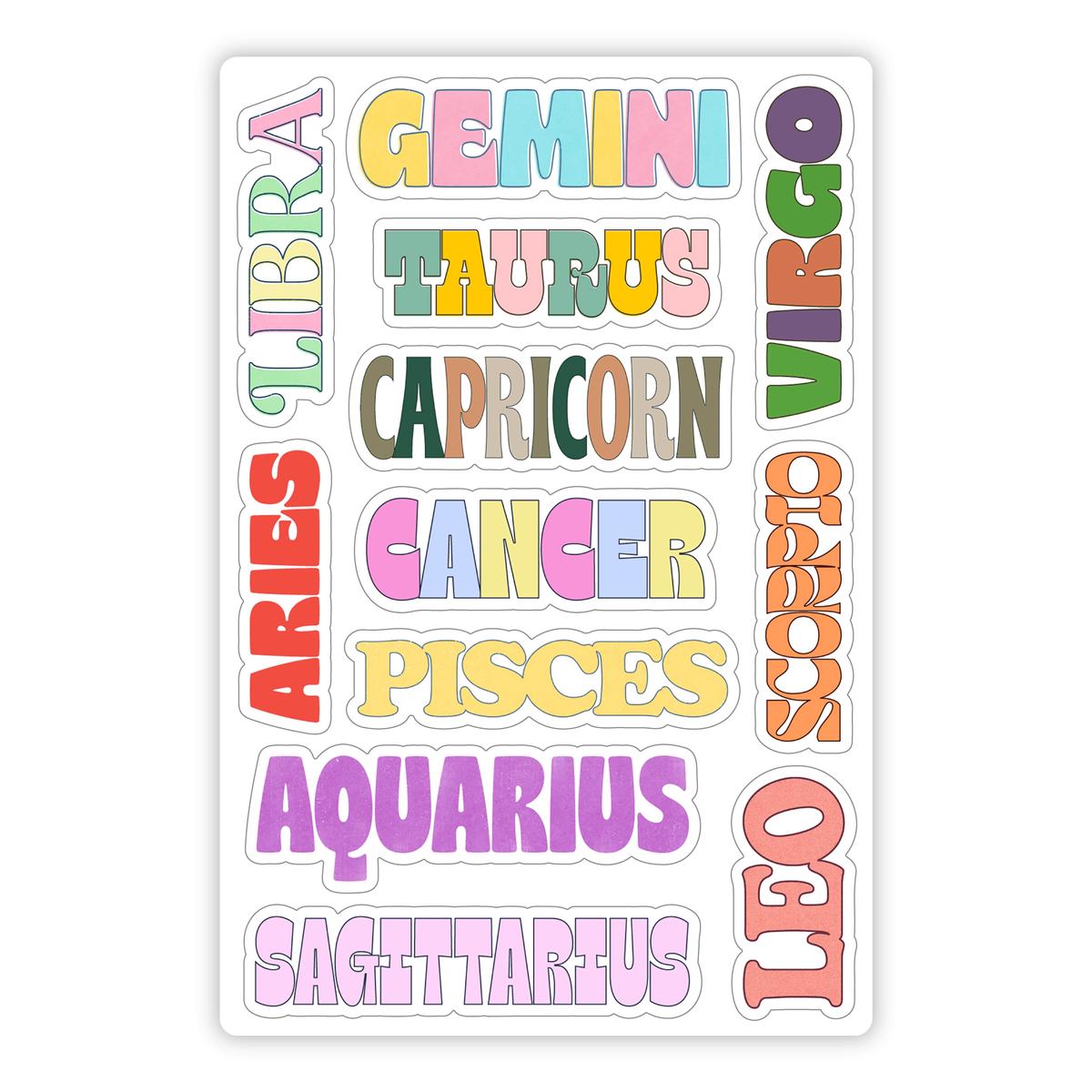 Zodiac Sign Names Mini Sticker Sheet