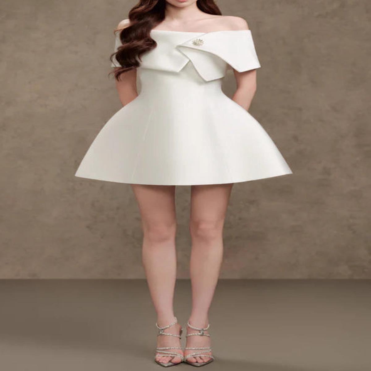 brianna One-shoulder satin mini dress in apricot