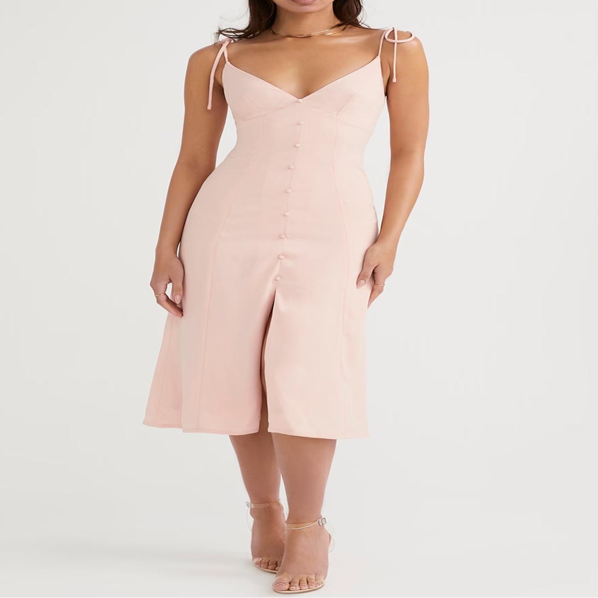 blush slit midi sun dress