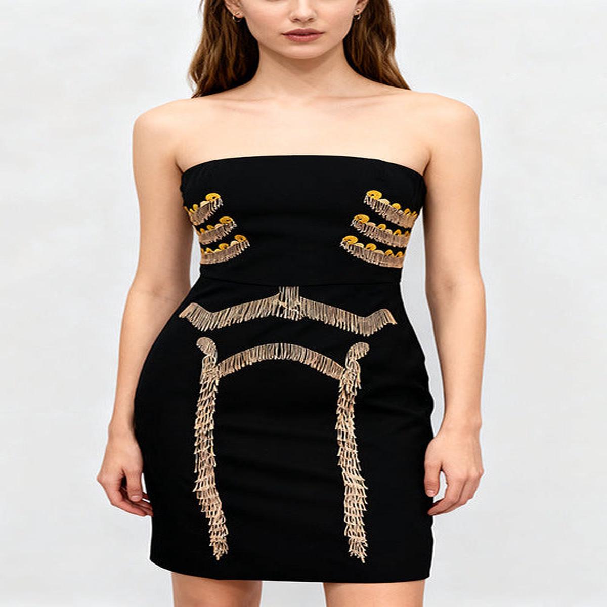 yuri Skeleton tassel embellished Bustier mini Dress in black
