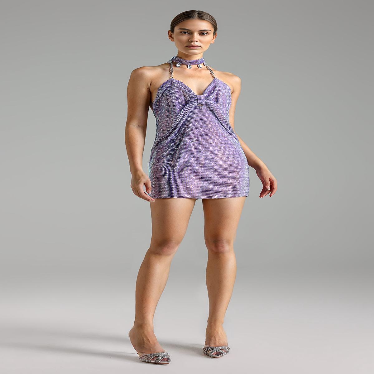 Zaha V-Neck Diamond Bow Mini Dress